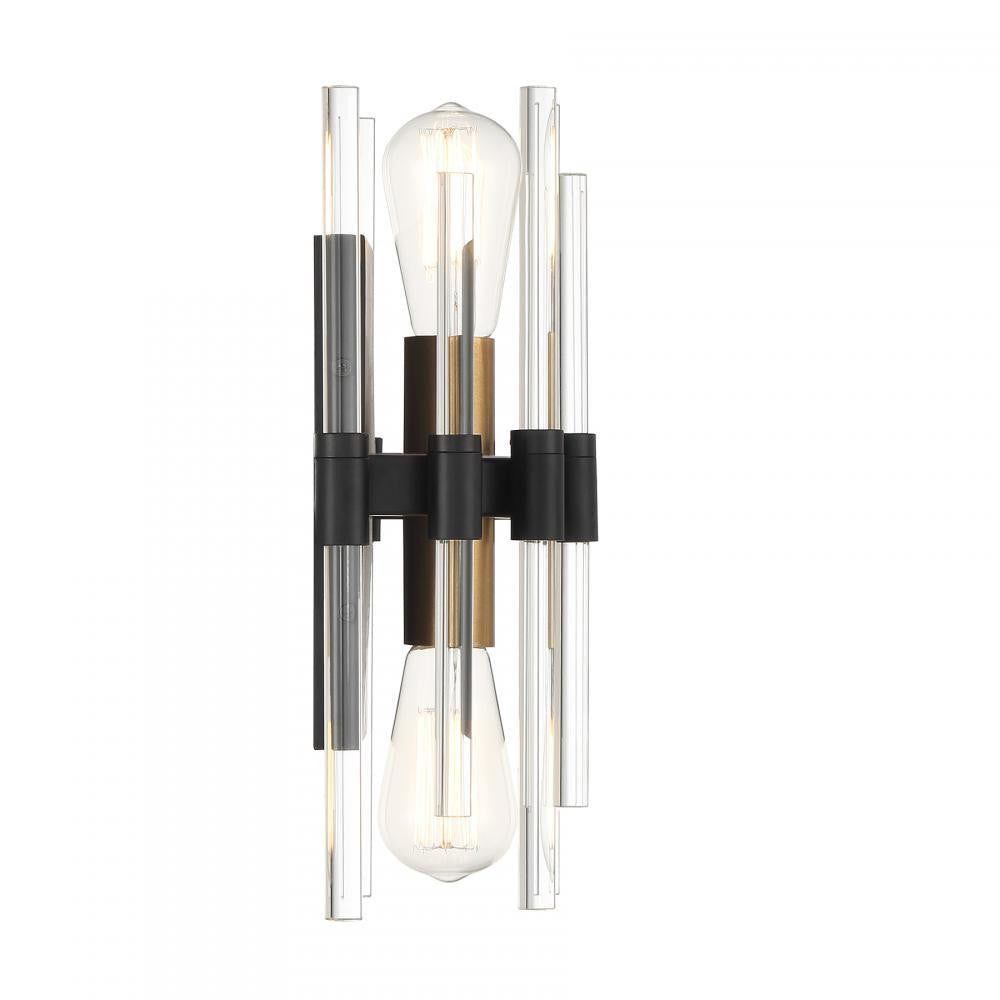 Savoy House Santiago 2-Light Wall Sconce Matte Black with Warm Brass Accents