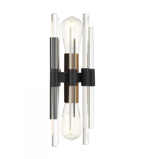 Savoy House Santiago 2-Light Wall Sconce Matte Black with Warm Brass Accents