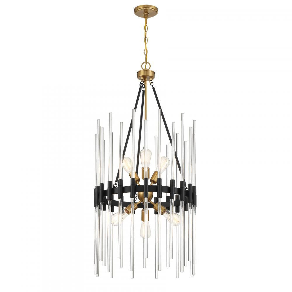 Savoy House Santiago 6-Light Pendant Accents Matte Black with Warm Brass Accents