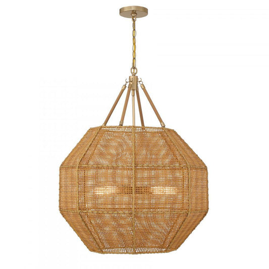Savoy House Selby 5-Light Pendant Burnished Brass and Rattan