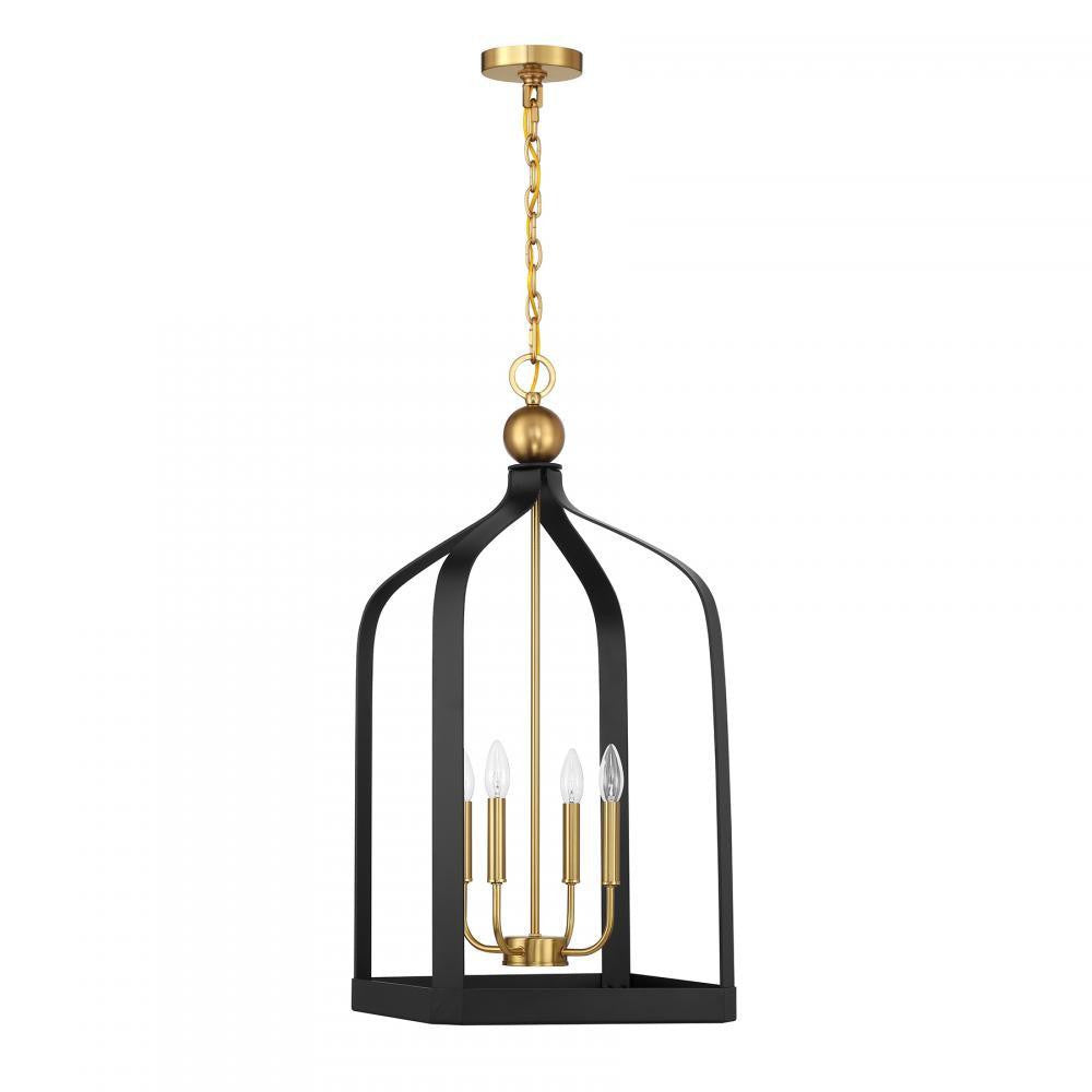 Savoy House Sheffield 4-Light Pendant Matte Black with Warm Brass Accents