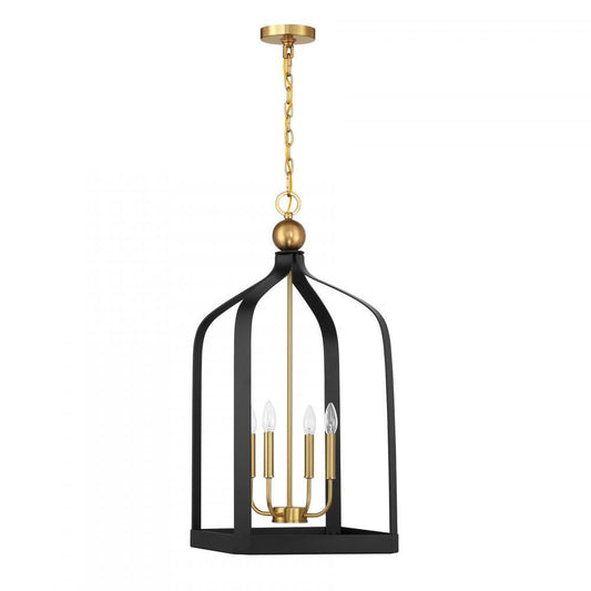 Savoy House Sheffield 4-Light Pendant Matte Black with Warm Brass Accents