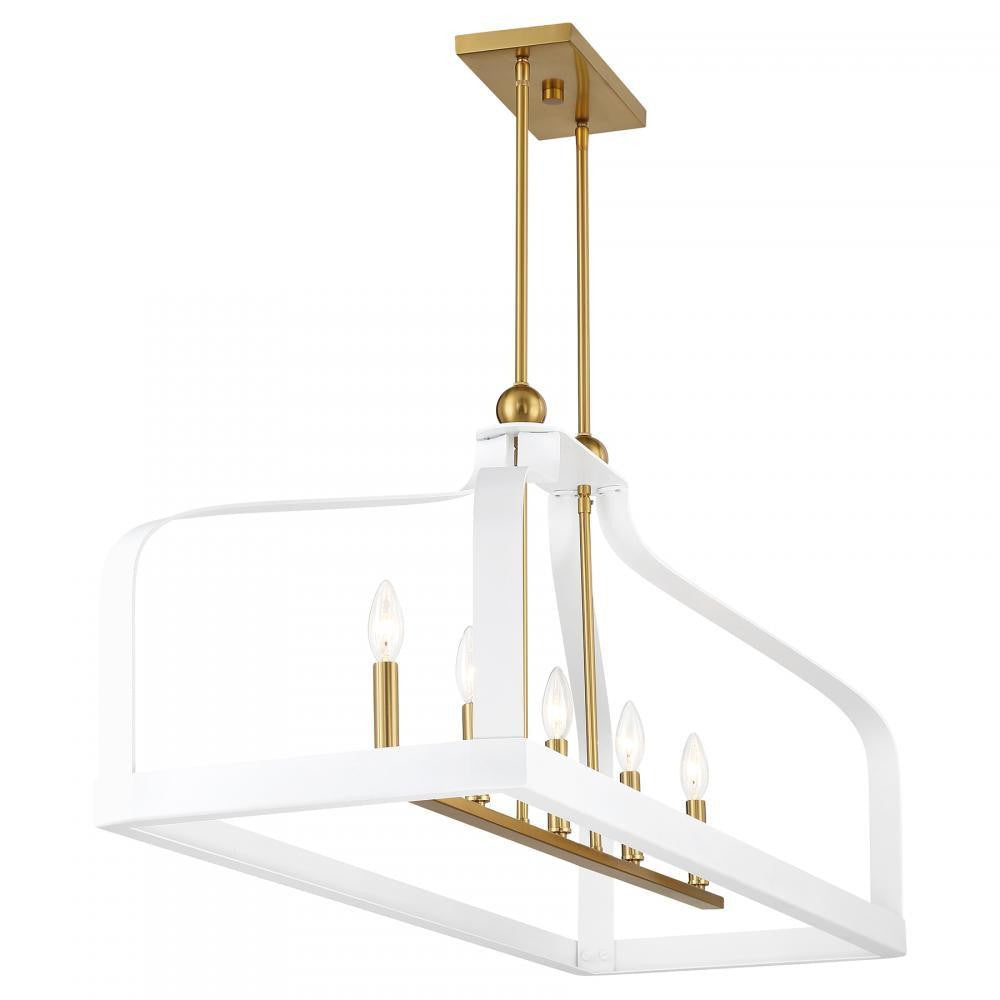 Savoy House Sheffield 5-Light Linear Chandelier White with Warm Brass Accents