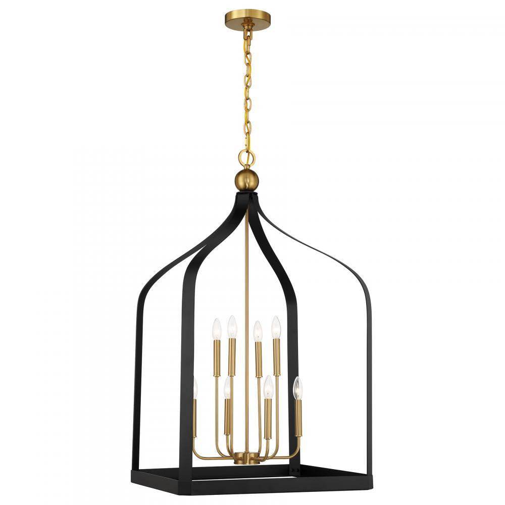 Savoy House Sheffield 8-Light Pendant Accents Matte Black with Warm Brass Accents