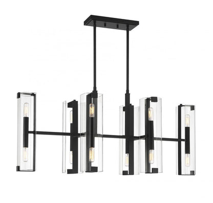 Savoy House Winfield Linear Chandelier, 12-Light, Matte Black, Glass Shade, 14"W (1-9773-12-89 ALQPX)