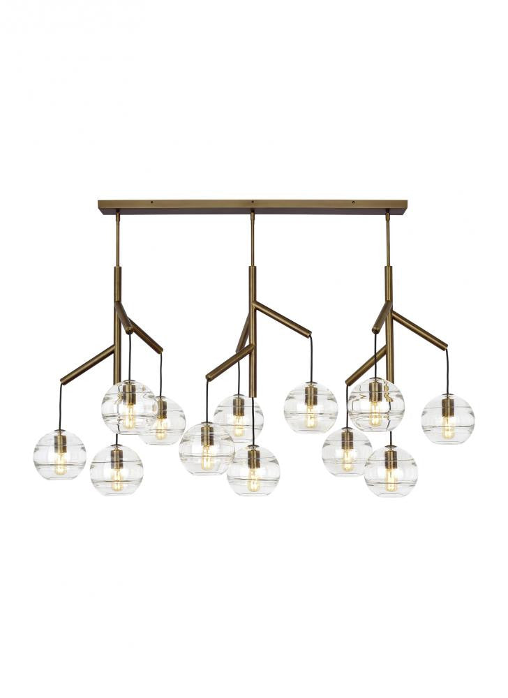 Visual Comfort Modern Sedona Triple Chandelier Brass, Aged Brass