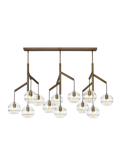 Visual Comfort Modern Sedona Triple Chandelier Brass, Aged Brass