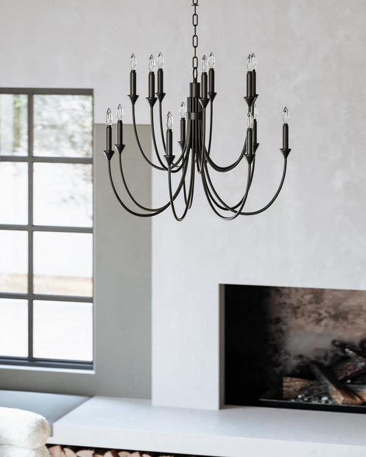 Troy Cate Chandelier Forged Iron 30"W x 25.25"H