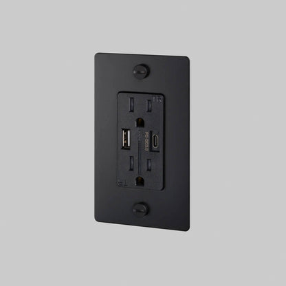 Outlet - Duplex + USB-A/C, No Logo, Black