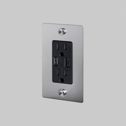 Outlet - Duplex + USB-A/C, No Logo, Steel
