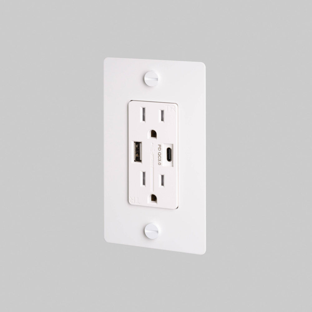 Outlet - Duplex + USB-A/C, No Logo, White