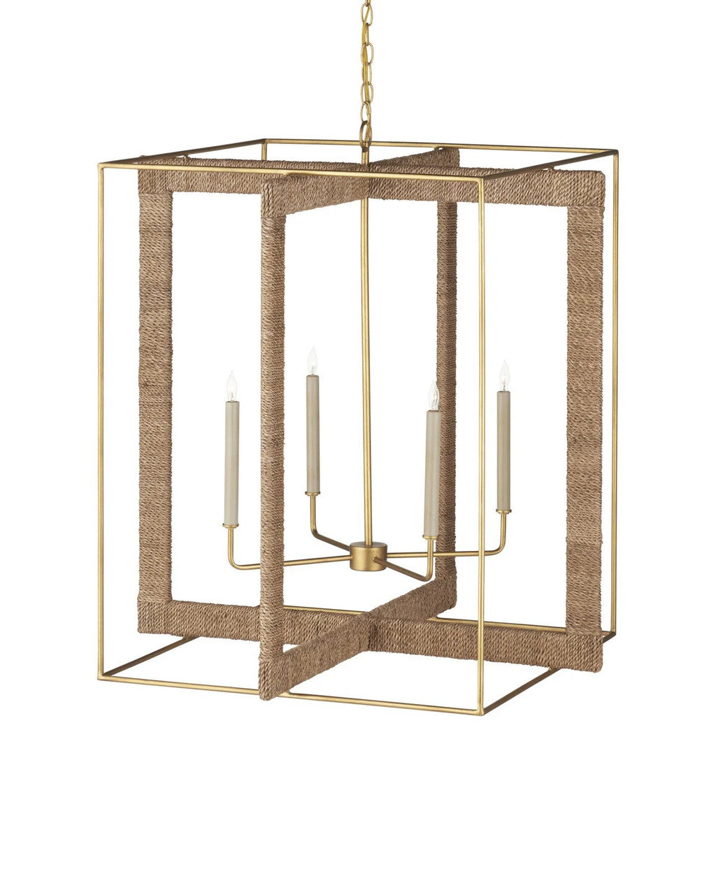 Currey and Company Purebred Large Lantern Natural, Dark Contemporary Gold Leaf