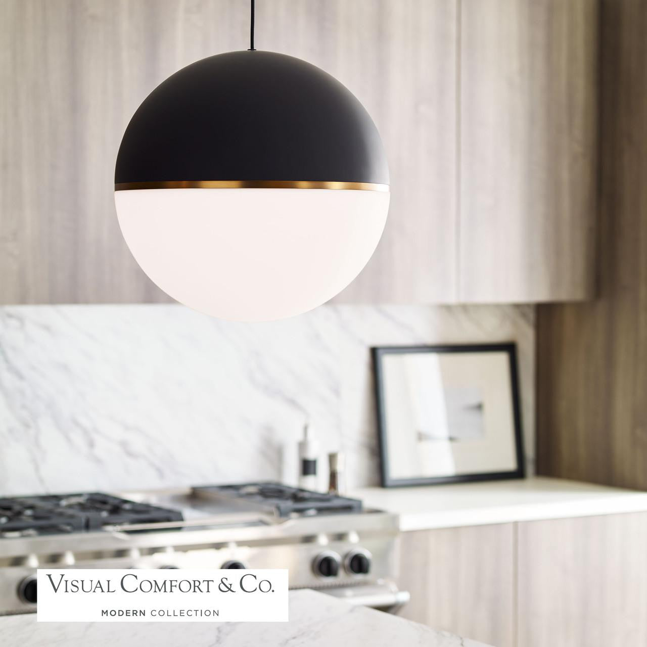 Visual Comfort & Co. Modern Collection Akova X-Large Pendant, 1-Light, LED, Matte Black, Aged Brass, 18"W (700TDAKV18BR-LED927 70PGEJQ)