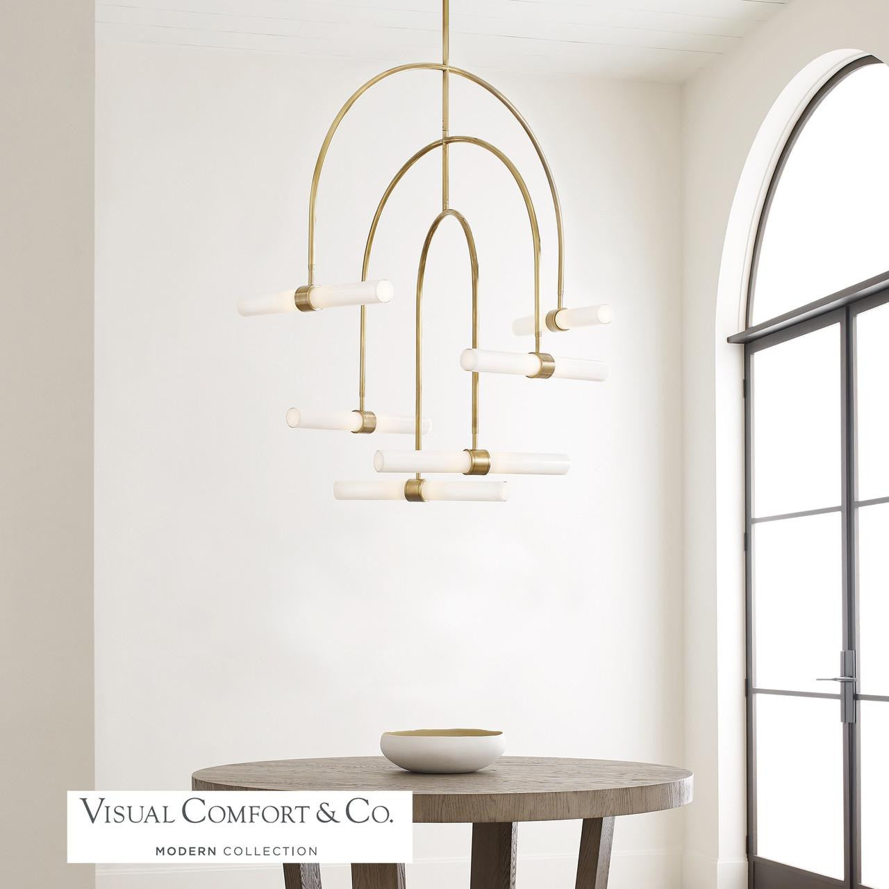 Visual Comfort & Co. Modern Collection Calumn Chandelier, 6-Light, LED, Natural Brass, 47.9"H (700CLM6NB-LED930 70PDAY9)