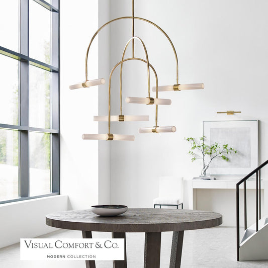 Visual Comfort & Co. Modern Collection Calumn Chandelier, 6-Light, LED, Natural Brass, 47.9"H (700CLM6NB-LED930 70PDAY9)