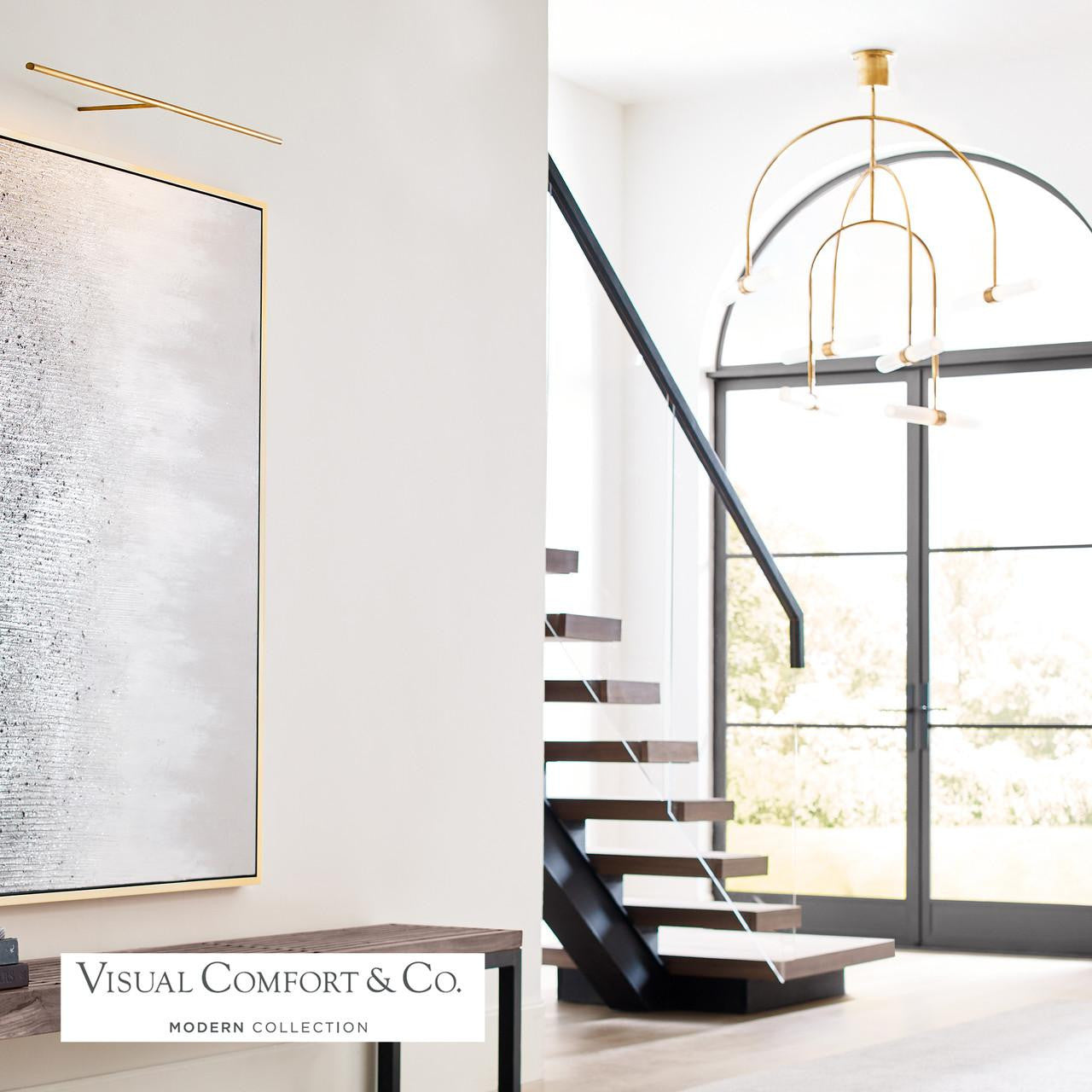 Visual Comfort & Co. Modern Collection Calumn Chandelier, 6-Light, LED, Natural Brass, 47.9"H (700CLM6NB-LED930 70PDAY9)