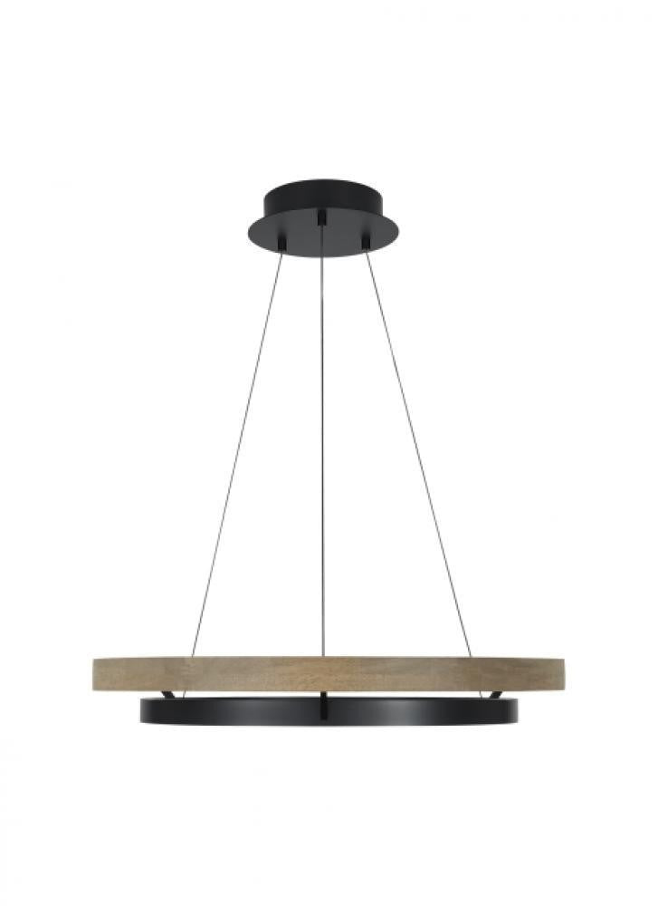 Visual Comfort & Co. Modern Collection Grace Chandelier, 1-Light, LED, Matte Black, Weathered Oak Wood, 30"W (700GRC30BW-LED935 70PKE9D)