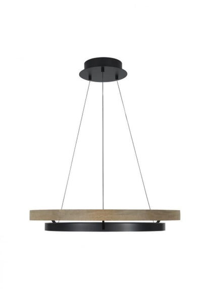 Visual Comfort & Co. Modern Collection Grace Chandelier, 1-Light, LED, Matte Black, Weathered Oak Wood, 30"W (700GRC30BW-LED935 70PKE9D)