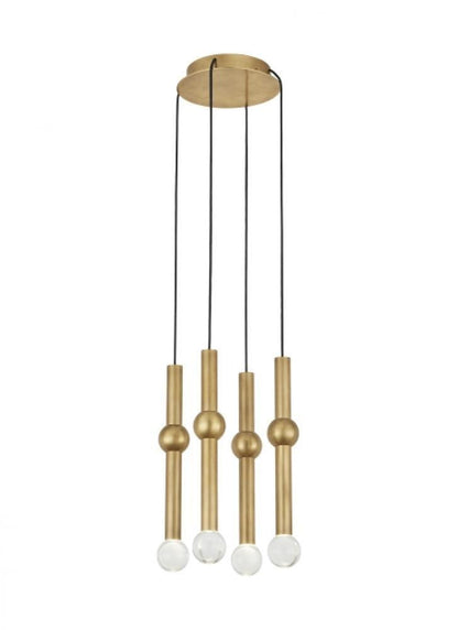 Visual Comfort & Co. Modern Collection Guyed Chandelier, 4-Light, LED, Natural Brass, 14.1"H (700TRSPGYD4RNB-LED930 70PGDKR)