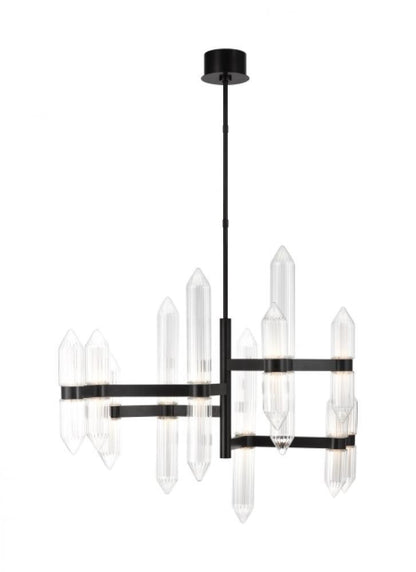 Visual Comfort & Co. Modern Collection Langston Large Chandelier, 12-Light, LED, Plated Dark Bronze, 46.6"L (700LGSN46PZ-LED927 70PGJEH)