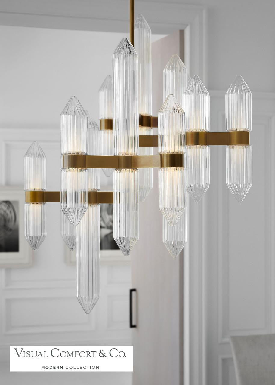 Visual Comfort & Co. Modern Collection Langston Medium Chandelier, 12-Light, LED, Plated Brass, 40.5"H (700LGSN31BR-LED927 70PGDKX)