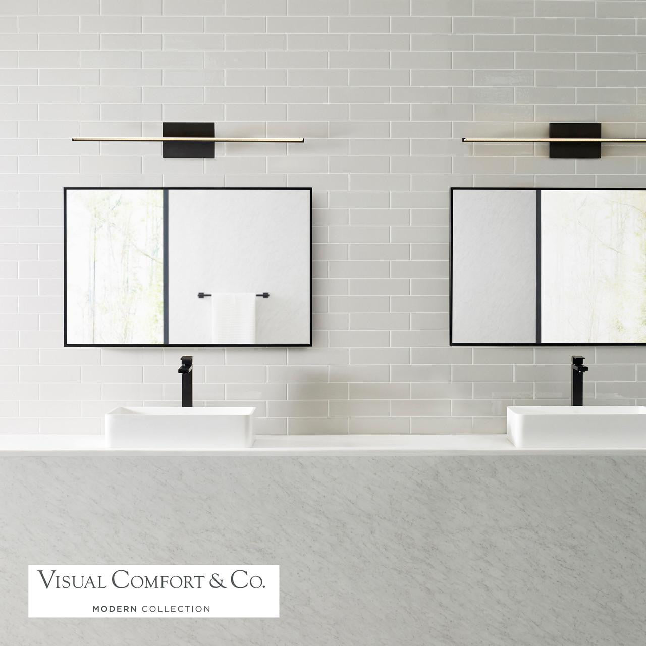 Visual Comfort & Co. Modern Collection Span Bath Sconce, Integrated LED, Black, 35.3"L (700BCSPANB3B-LED930-277 70PGAMR)
