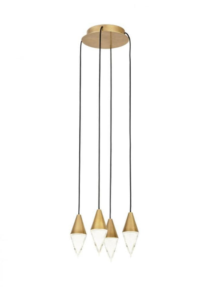 Visual Comfort & Co. Modern Collection Turret Chandelier, 4-Light, LED, Natural Brass, 10.3"W (700TRSPTRT4RNB-LED930 70PGDLR)