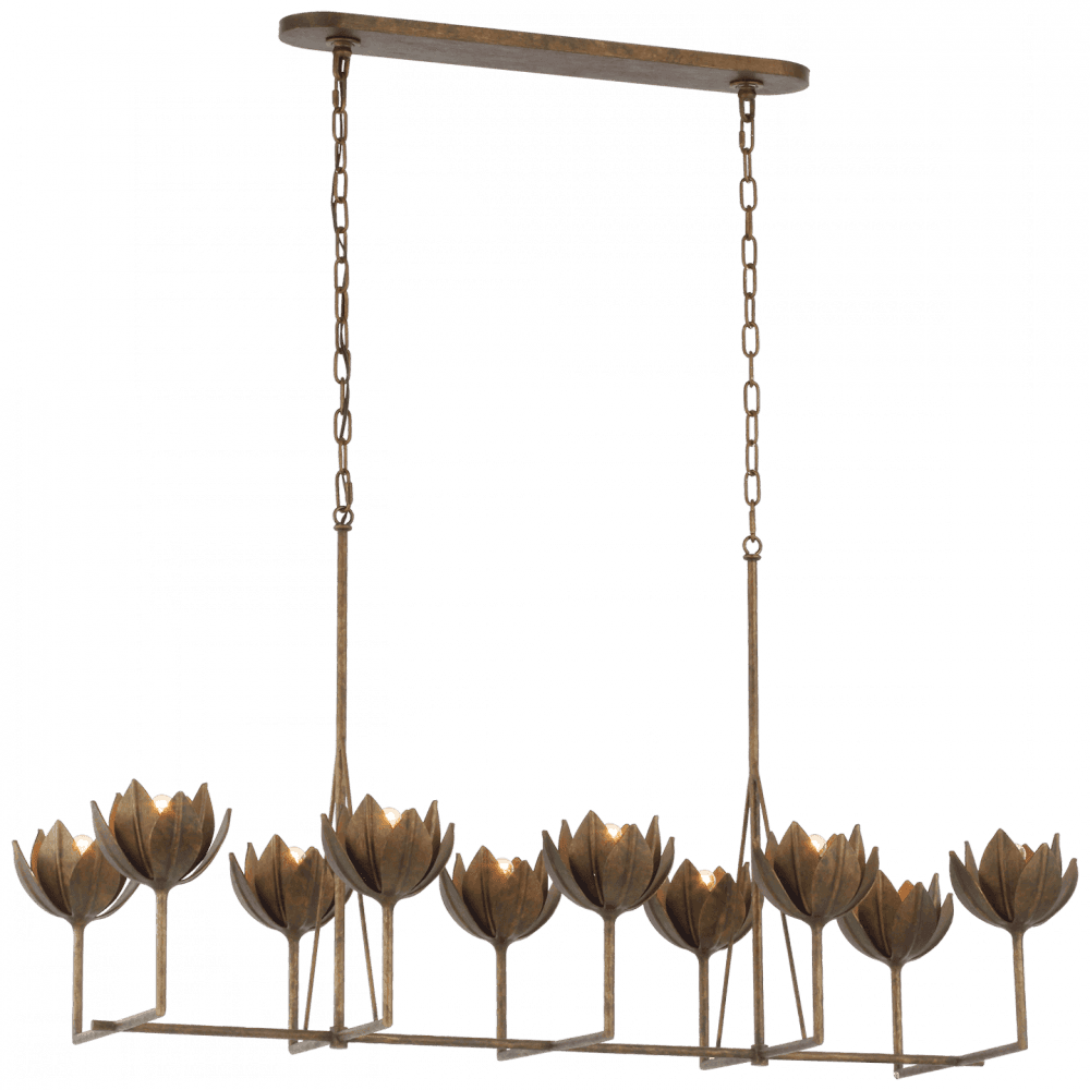 Visual Comfort Signature Alberto Large Linear Chandelier Antique Bronze Leaf