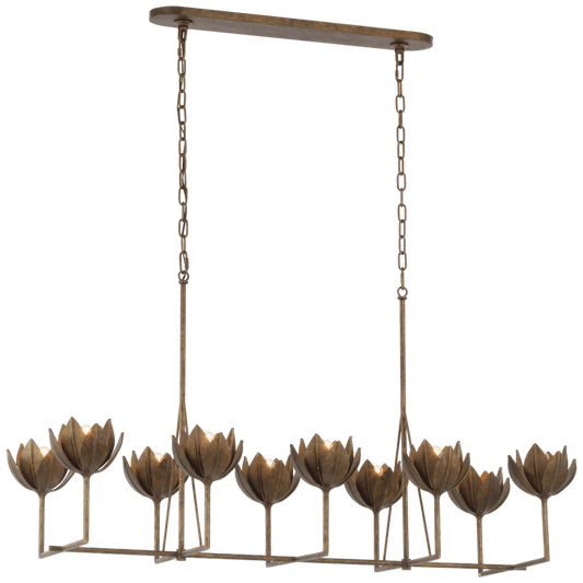 Visual Comfort Signature Alberto Large Linear Chandelier Antique Bronze Leaf