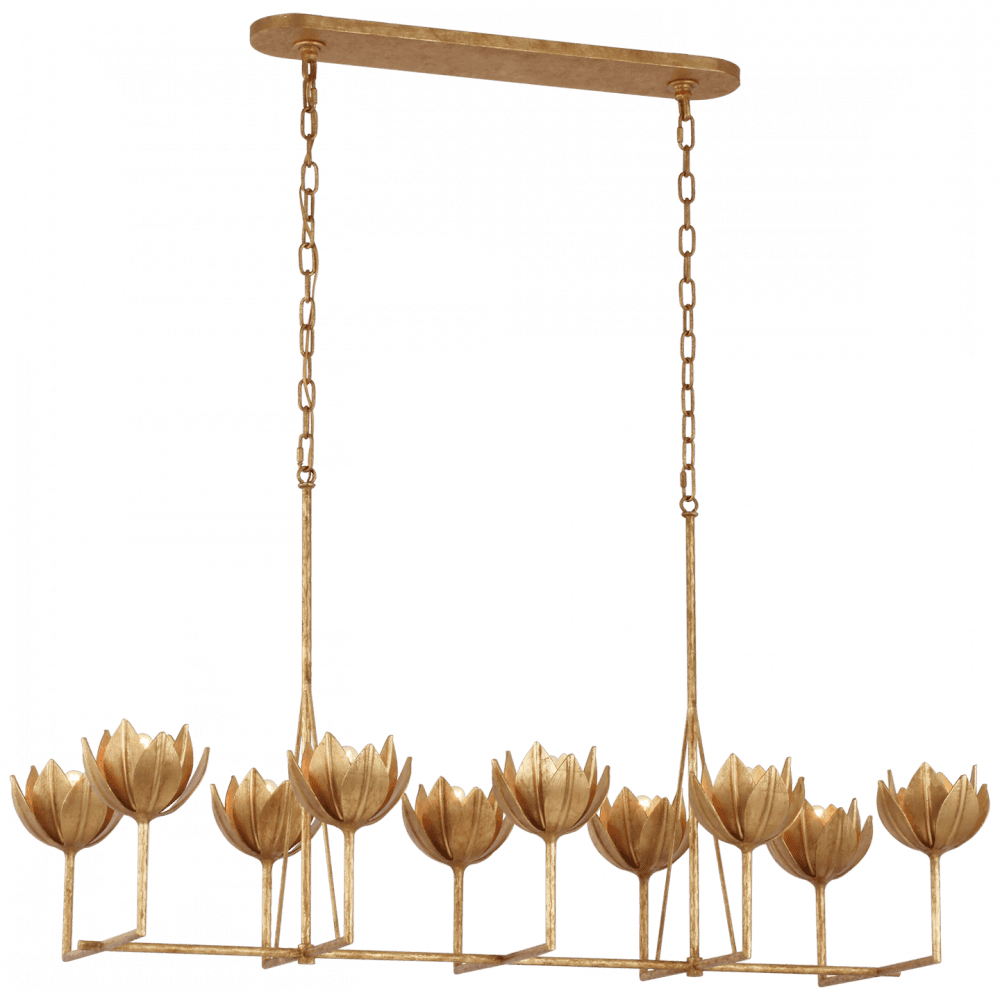 Visual Comfort Signature Alberto Large Linear Chandelier Antique Gold Leaf