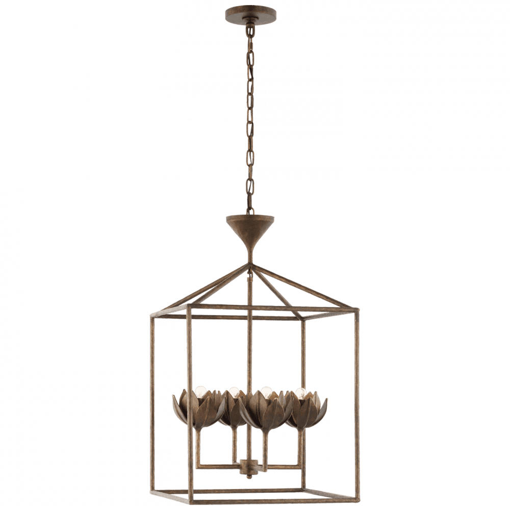 Visual Comfort Signature Alberto Medium Open Cage Lantern Antique Bronze Leaf