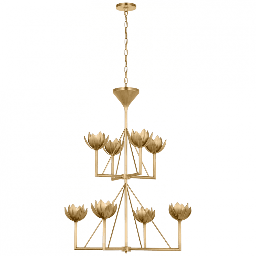 Visual Comfort Signature Alberto Medium Two Tier Chandelier Antique Bronze Leaf