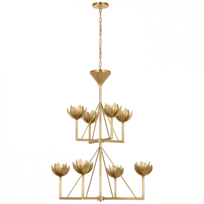 Visual Comfort Signature Alberto Medium Two Tier Chandelier Antique Bronze Leaf
