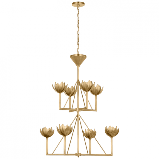 Visual Comfort Signature Alberto Medium Two Tier Chandelier Antique Bronze Leaf
