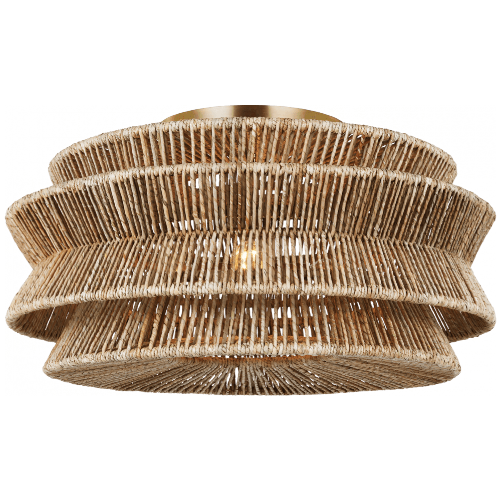 Visual Comfort Signature Antigua Grande Semi-Flush Mount Antique-Burnished Brass and Natural Abaca