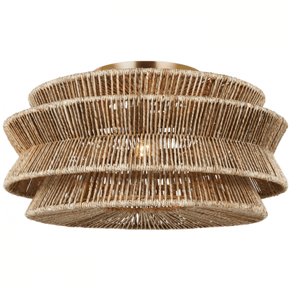 Visual Comfort Signature Antigua Grande Semi-Flush Mount Antique-Burnished Brass and Natural Abaca