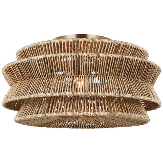 Visual Comfort Signature Antigua Grande Semi-Flush Mount Antique-Burnished Brass and Natural Abaca
