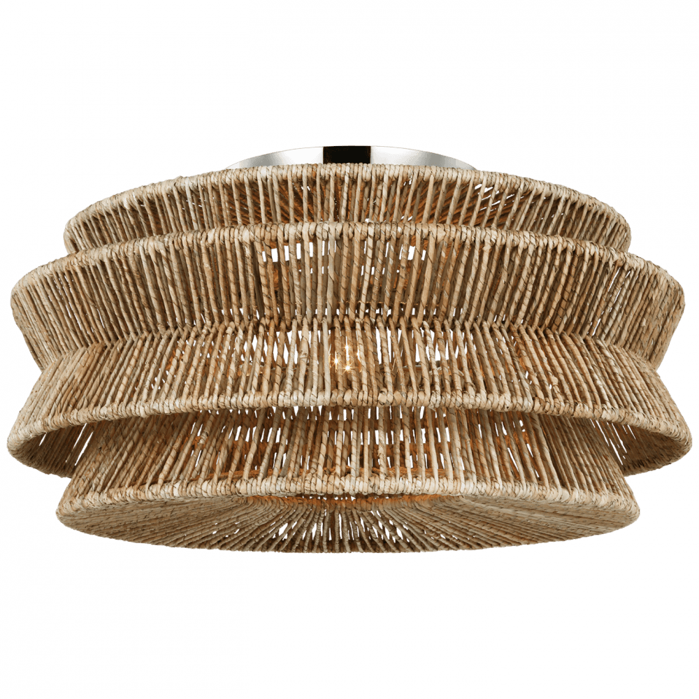 Visual Comfort Signature Antigua Grande Semi-Flush Mount Polished Nickel and Natural Abaca