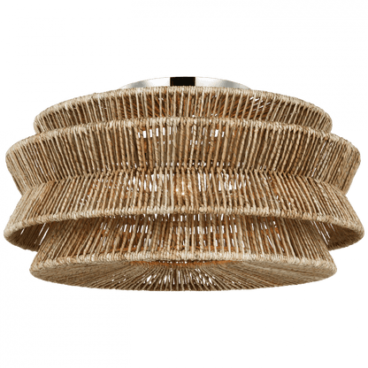 Visual Comfort Signature Antigua Grande Semi-Flush Mount Polished Nickel and Natural Abaca