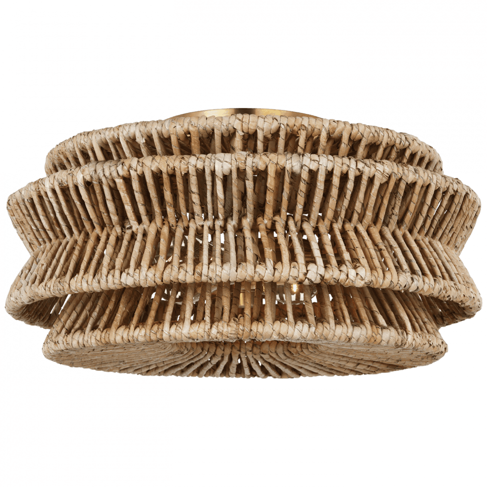 Visual Comfort Signature Antigua Large Drum Semi-Flush Mount Antique-Burnished Brass and Natural Abaca