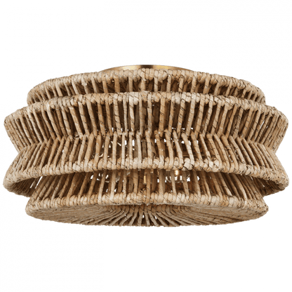 Visual Comfort Signature Antigua Large Drum Semi-Flush Mount Antique-Burnished Brass and Natural Abaca