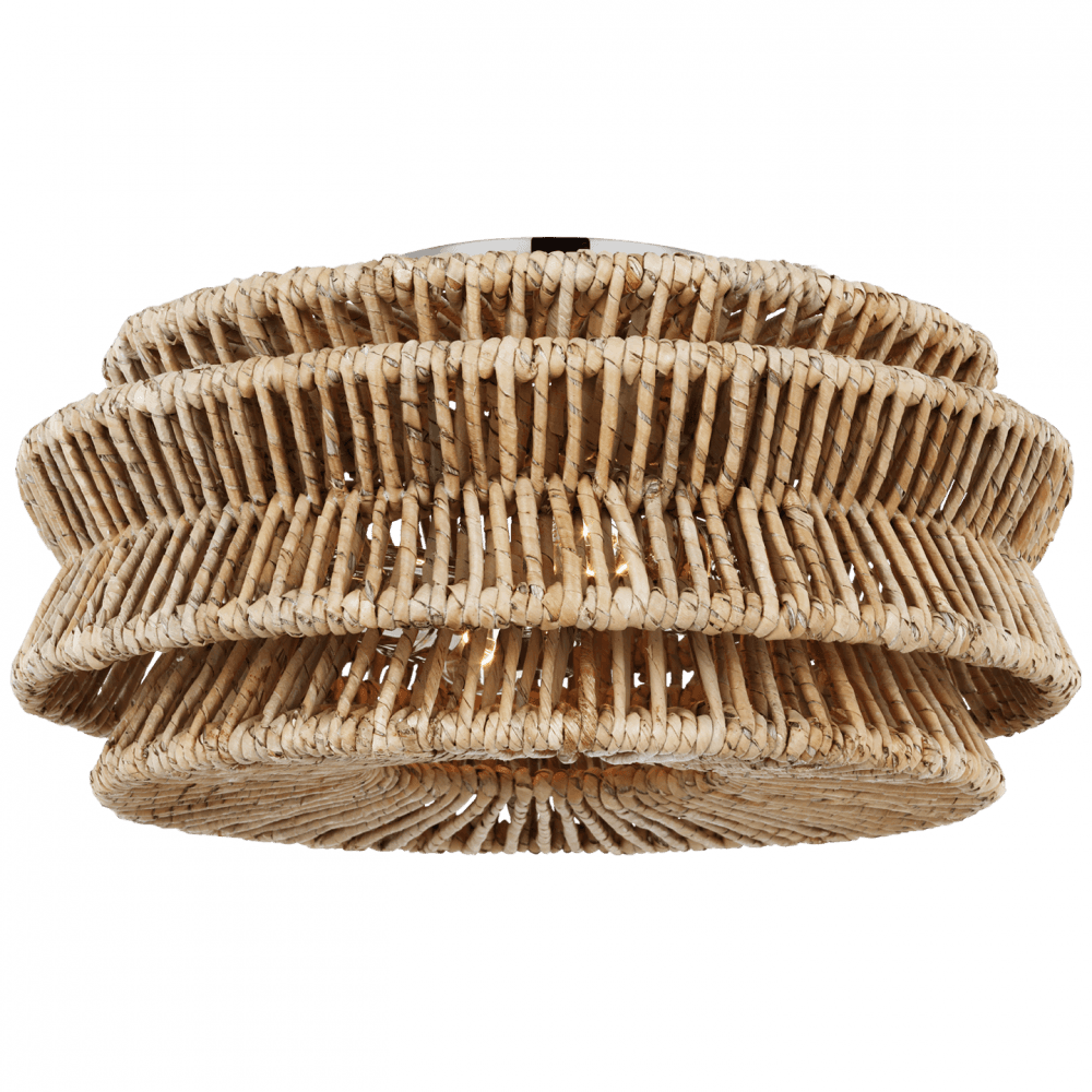Visual Comfort Signature Antigua Large Drum Semi-Flush Mount Polished Nickel and Natural Abaca