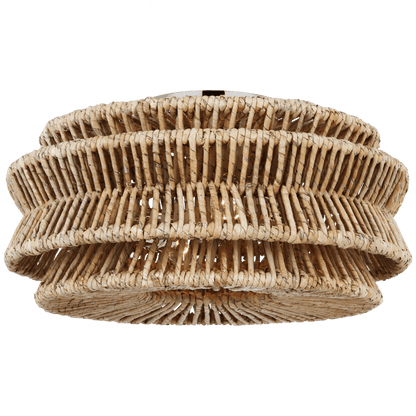 Visual Comfort Signature Antigua Large Drum Semi-Flush Mount Polished Nickel and Natural Abaca