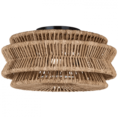 Visual Comfort Signature Antigua Large Drum Semi-Flush Mount Bronze and Natural Abaca