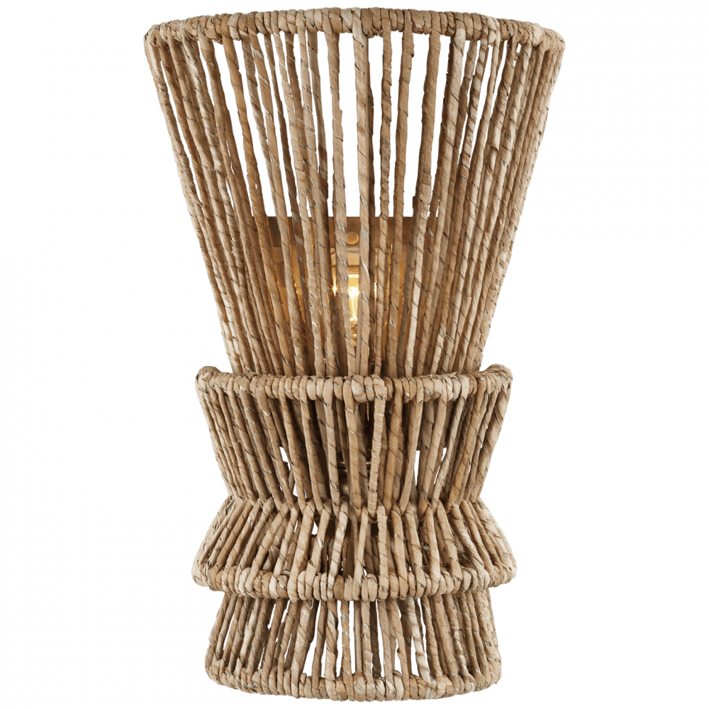 Visual Comfort Signature Antigua Medium Sconce Antique-Burnished Brass and Natural Abaca