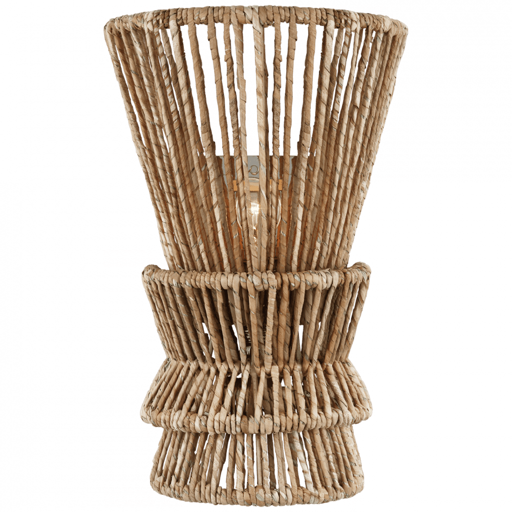 Visual Comfort Signature Antigua Medium Sconce Polished Nickel and Natural Abaca