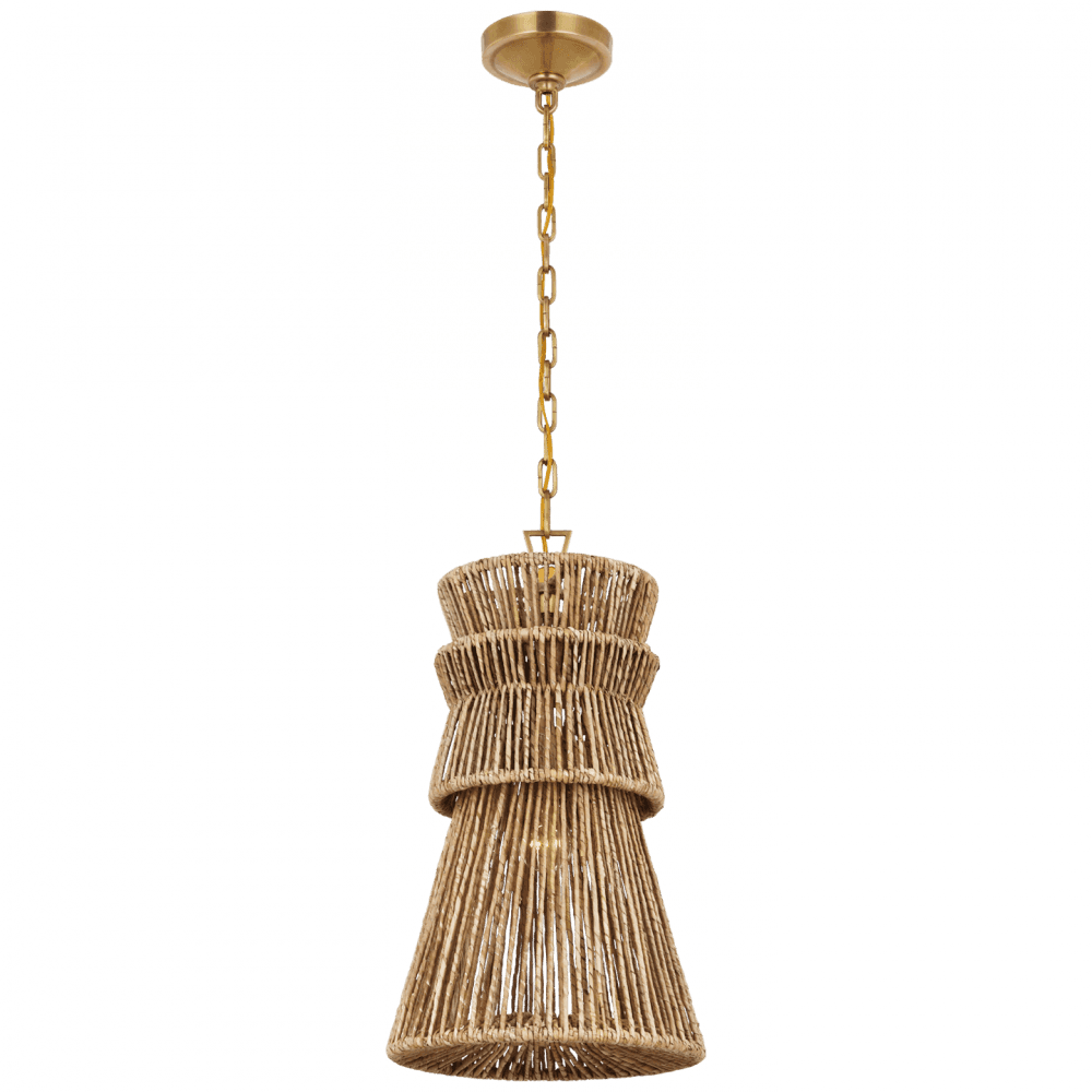Visual Comfort Signature Antigua Pendant Antique-Burnished Brass and Natural Abaca