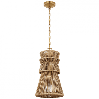 Visual Comfort Signature Antigua Pendant Antique-Burnished Brass and Natural Abaca