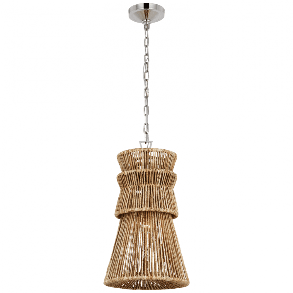 Visual Comfort Signature Antigua Pendant Polished Nickel and Natural Abaca