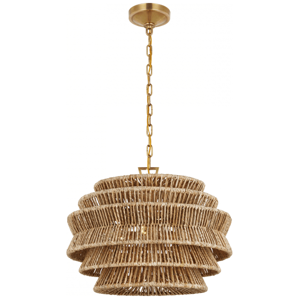 Visual Comfort Signature Antigua Small Drum Chandelier Bronze and Natural Abaca
